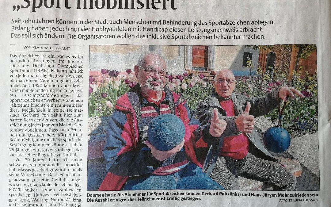 „Sport mobilisiert“ Artikel in der Rheinpfalz vom 26.04.2023